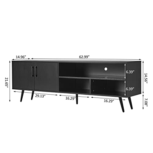 Panana 62.99" Tv Stand Television Stands Tv Console Unit With 3 Open Cubby And 2 Doors Big Storage Cabinets For Living Room Bedroom For Tvs Up To 70 Inches (62.99 Inches Black) #TOP1
