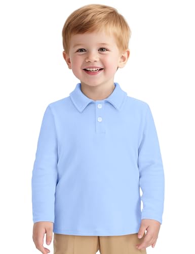 Toddler Boys Long Sleeve Polo Shirts School Uniform Dress Shirt Size18M-5T