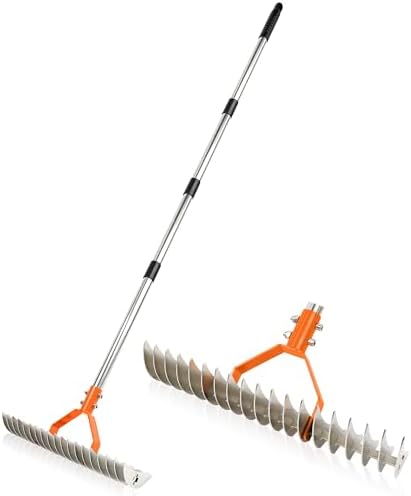 Amazon.com : 6.4FT Thatch Rake, 15-Inch Dethatcher Rake, 19 Steel Tines ...