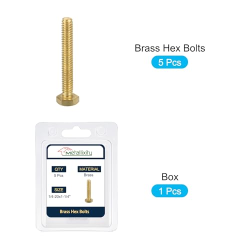 Image of METALLIXITY Hex Head Screw Bolt (1 /4-20x1-1 /4 inch) 5Pcs, Brass Fully Threaded Solid Brass Hex Bolts Machine Screws - for Machinery Repair