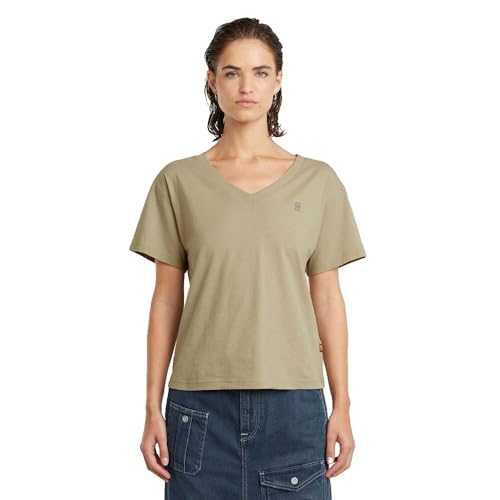 T-Shirt G-Star Femme Open V Relaxed Noir en Coton Éco
