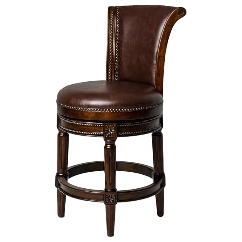 Maven Lane Pullman 26 Inch Tall Counter Height Upholstered Barstool with Back in Dark Walnut Finish with Vintage Brown Vegan Leather Cushion Seat Cover