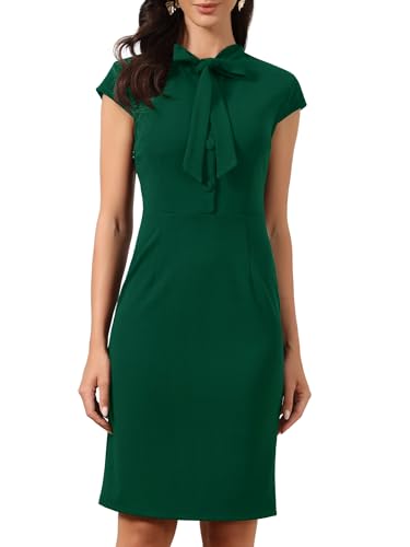 Image of Allegra K Work Dress for Women Cap Sleeve Bow Tie Side Zipper Sheath Business Casual Bodycon Dresses