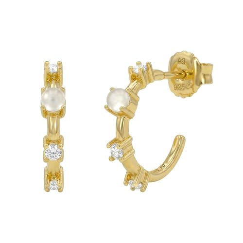 Boucles d'oreilles créoles NOELANI en argent 925 plaqué or avec calcédoine élégante