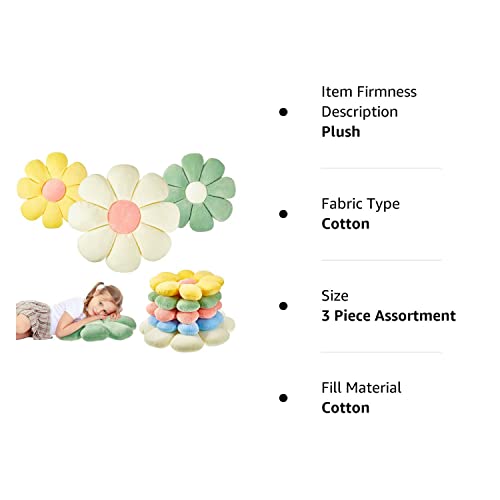 Yulejo 3 Pcs Daisy Flower Shaped Throw Pillow Cute Floor Cushion Seating ,Room Decor Flower Floor Pillow Cushion For Reading (White, Green, Yellow, 15/ 15/ 21.6 In) #TOP6