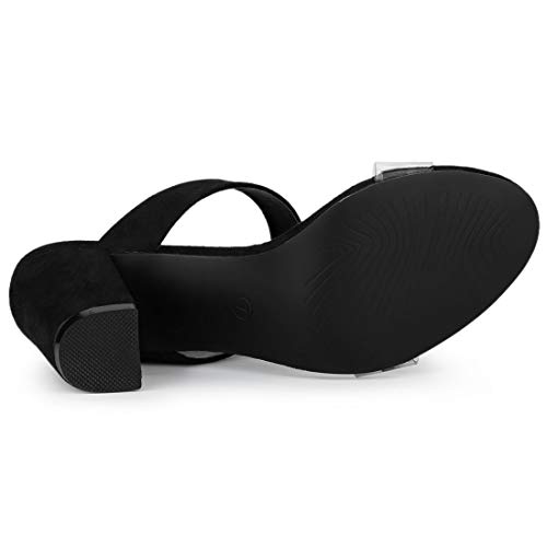 Allegra K Women's Dual Clear Strap Block Heels Black Slides Sandals 9 M US