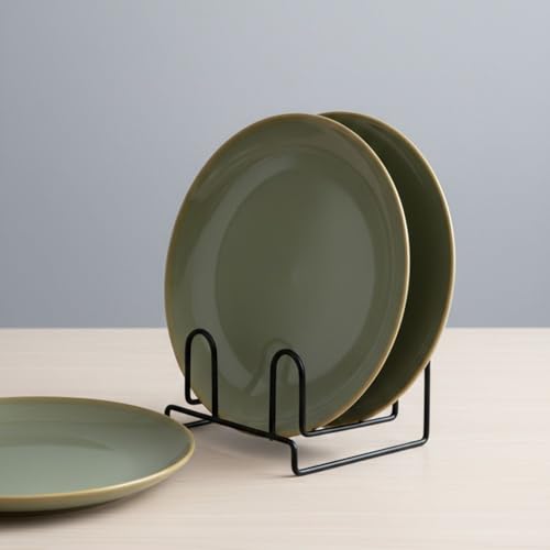 Image of Freakway Pista Green Stoneware Premium Reactive Glaze Dinner Plates with Gold Rim - 10.6 Inch, Sage Green, Set of 2 | Scratch Resistant & Microwave Safe