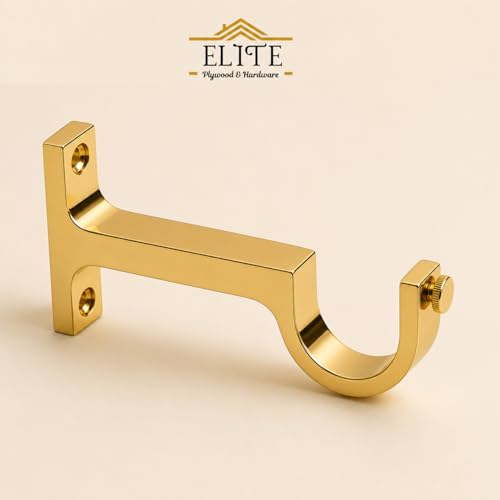 Image of Elite Aluminum Curtain Rod Brackets - Heavy-Duty Wall Mount Clamps for Curtain Rod Support for Door and Window Curtain Rods with Screw and Wall Plug - Pack of 2PCS (Gold)