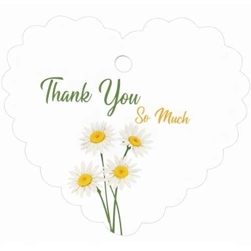 Image of CVANU Heart Shaped Thank You Tags 100-Pcs with Golden String, Floral Design Gift Tags for Wedding Favors| Birthday Party| Small Business Packaging (2.16x2.36 inch) D5