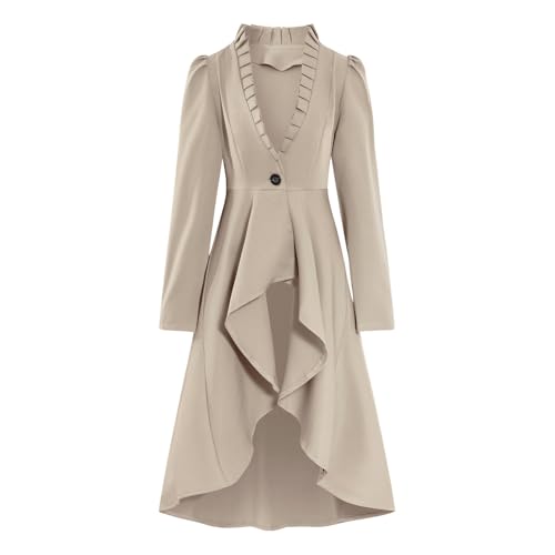 Generisch Damen Asymmetrischer Gehrock im viktorianischen Stil - Eleganter Mantel mit Rüschen und Schößchen | Extravaganter High-Low-Mantel für besondere Anlässe