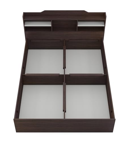 Image of Viggo Queen Bed with Box Storage | Engineered Wood | Choco Walnut Finish | Headboard Storage | Sturdy & Elegant | Knock-Down Assembly | 36-Months Warranty