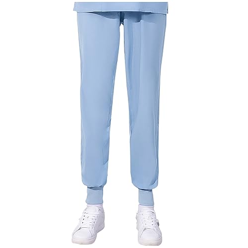Pants for Women Pants for Women 2025 Summer Trendy Elastic Waist Casual Joggers Solid Color Comfy Loose Fit Soft Workout Scrub Pants Sky Blue