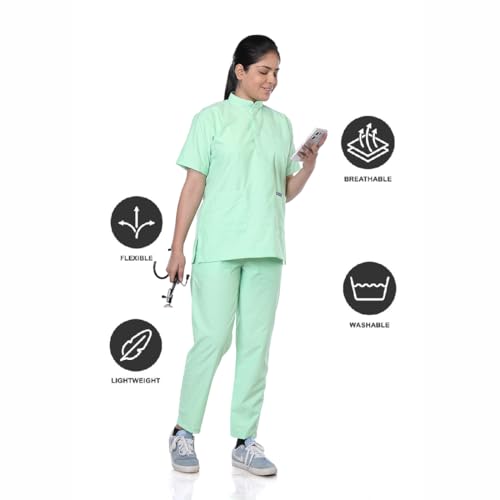 Image of Women's 5-Pocket Scrub Suit | Set of Top & Pant | Half Sleeves | Mandarin Collar | Breathable Polyviscose Fabric | Comfortable | Durable | Uniform for Doctors Nurse & Dentist LG 5XL
