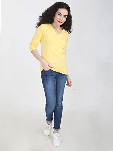 Image of FLEXIMAA Women's Cotton Plain V Neck Full Sleeve T-Shirt