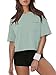 ATHMILE Shirts for Teens Girls Oversized T-Shirts Short Sleeve Workout Crop Tops Casual Drop Shoulder Boxy Roll Hem Basic Loose Tees Graygreen