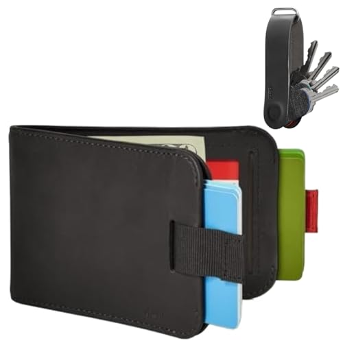 Image of Distil Union Everyday Set - Wally Bifold 5.0 RFID Wallet & Ferris KeyLoop - Slim Leather Wallet & Magnetic Keyring Set for Men - Minimalist Everyday Carry - Black