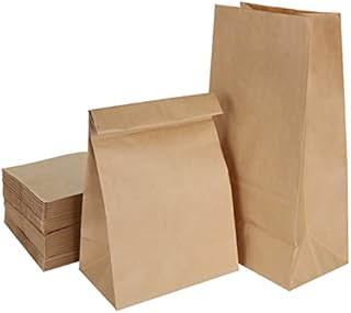 LOLYSIC 100 Pcs Brown Paper Bags, 30 x 15.5 x 10 CM Kraft Paper Bags for Food (70gm), No Handles Thick Kraft Paper Sandwich Bags, Brown Paper Gift Lunch Bags for Bread, Sandwich, Grocery