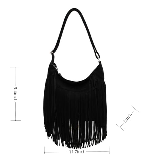 Image of Women Vintage Suede Fringe Hobo Bag Tote Shoulder Bag Crossbody Bag and Hippie Western Cowgirl Purse Shoulder Bag
