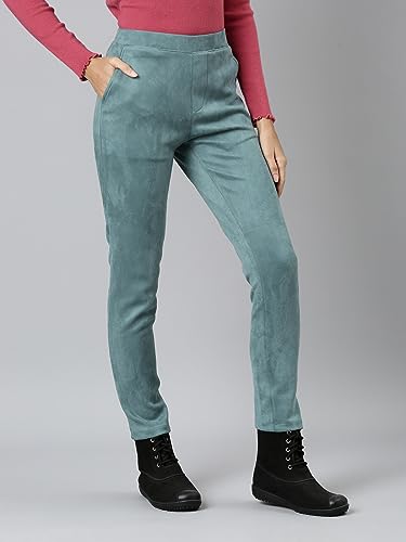 Image of GO COLORS Women Solid Mid Rise Suede Treggings