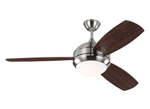 Monte Carlo 3DIR52BSD-V1 Discus Trio Outdoor Ceiling Fan with Advanced LED Light and Hand Remote Control, 3 Plywood, 52-Inch, Brushed Steel-American Walnut/Silver Blades #1