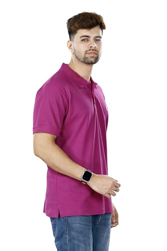 Image of KAUS & SHAN Men's Pure Cotton Regular Fit Solid Half Sleeve Casual & Semi Formal Office Wear Polo T-Shirt