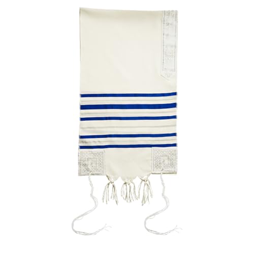 Kosher Tallit Blue Stripes Acrylic Fabric - Elegant Judaica Prayer Shawl with Blue and Silver Stripes - Rabbinical Certification - Kosher Tzitzis - 12