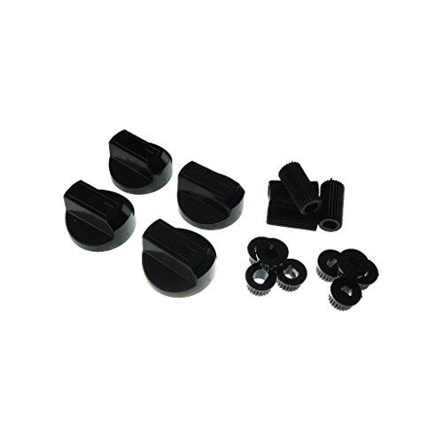 Ufixt Universal Cooker Control Knobs | 4 Pack Black Oven Dial Kit | Includes 12 Adaptors for All Shaft Sizes | Compatible with Most Brands