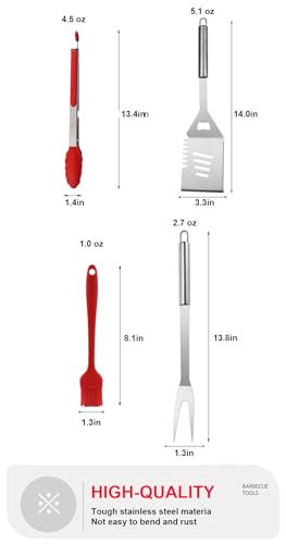 Set de herramientas para parrilla BBQ acero inoxidable 4 pzas miniatura 6