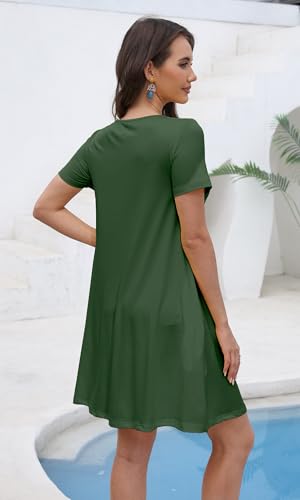Image of COSSEN Women's Summer 2026 Casual Tshirt Dress Crew Neck Short Sleeve with Pockets Flowy Loose Swing A-Line Sundress