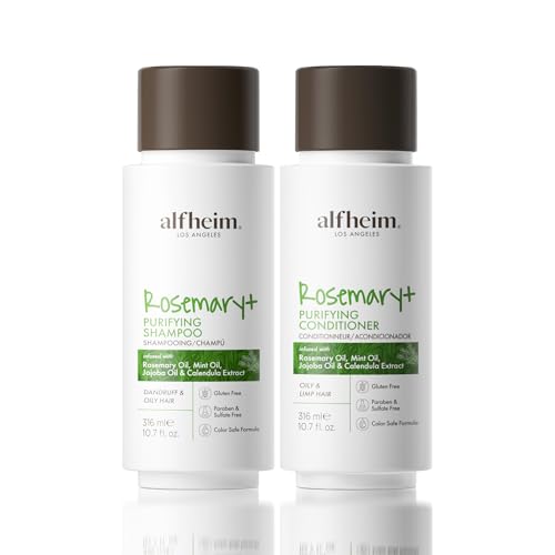 Alfheim Rosemary+ Purifying Shampoo & Conditioner Set | Rosemary & Peppermint Oil for Scalp Refresh & Oil Control | Jojoba & Calendula for Hydration & Shine | Sulfate-Free, Color-Safe | 10.7 oz Each