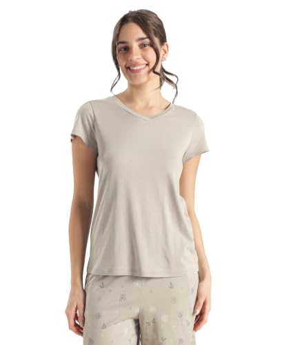 Image of Jockey RX12 Women Micro Modal Cotton Relaxed Fit Solid V Neck Half Sleeve T-Shirt