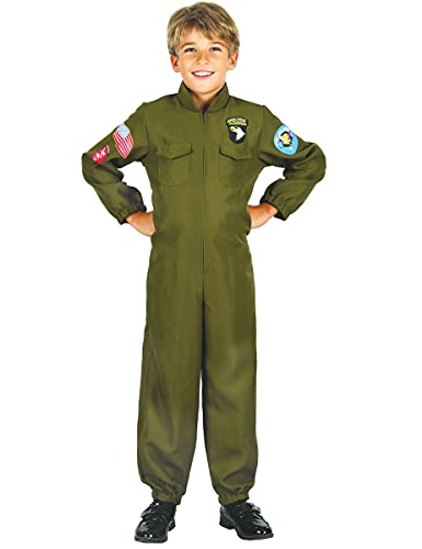DEGUISE TOI - Déguisement pilote de chasse garçon - Combinaison - L 10-12 ans (130-140 cm) - Vert - Déguisements enfants - Polyester - Laver à la main -...