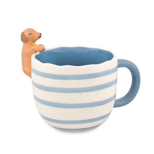 Sass & Belle Peeking Sausage Dog Mug - Quirky Coffee Cup for Dog Lovers Novelty Gift Idea Cute Striped Ceramic Tea Cup Playful Mug for Home or Office