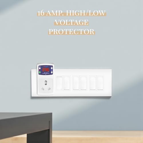 Image of ELEQUA 16 A Digital High, Low Voltage Cutoff /Protector /Safty (Adjustable Setting) Plug Socket,- 16AMP with Surge Protection Upto 4000 Volts,Made in India