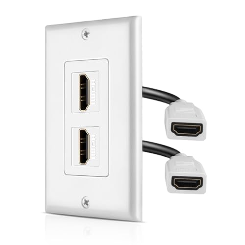 TNP 2 Port HDMI Wall Plate, Dual Pass-Through Outlet with Pigtails, White - image 1