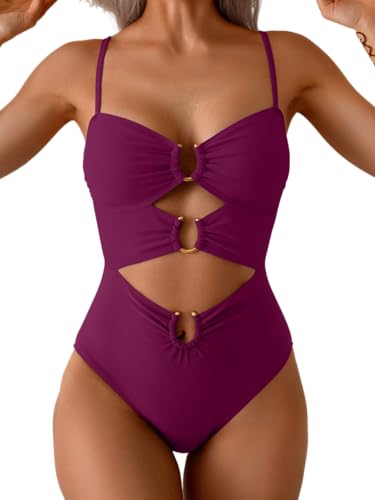 Image of Eomenie Womens Cutout One Piece Swimsuit with Ring Linked Sexy Monokini Bathing Suit for Beach Vacation