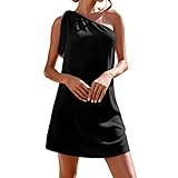 ZCLYXX Frauen One-Shoulder-Kleider fr Frauen Sexy rmelloses Seidenknoten-Shift-Minikleid Lssiges Sommer-Cocktailparty-Kleid Sexy Dessous Damen Groe Gren (Black, XL)