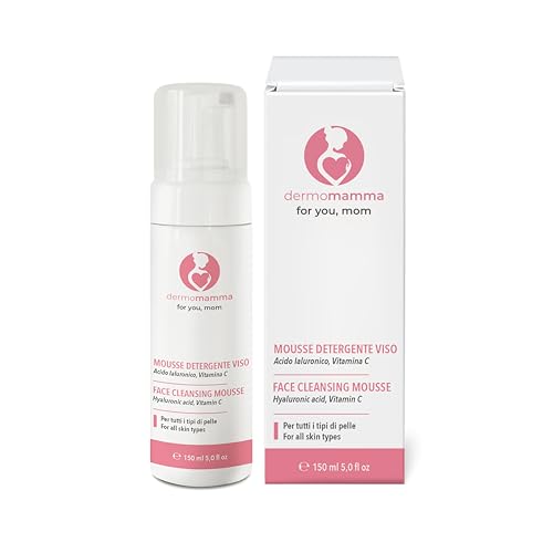 DERMOMAMMA | Mousse Detergente Viso, Vegan e Green,con Acido Ialuronico, Vitamina C, Acqua di malva Biologica, Tensioattivi Vegetali,Lava delicatamente, Indicata in Gravidanza e Allattamento-150ml