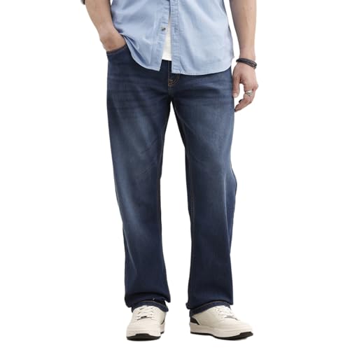 Image of WROGN Men's Anti Fit Jeans | 100% Cotton | Solid | Relaxed Casual Denim