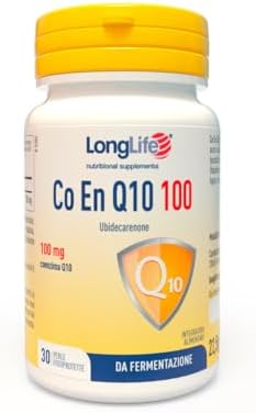 LongLife® CO EN Q10 100mg | Coenzima Q10, ubidecarenone puro | Antiossidante e proenergetico | Da fermentazione | 30 perle fotoprotette | Senza glutine