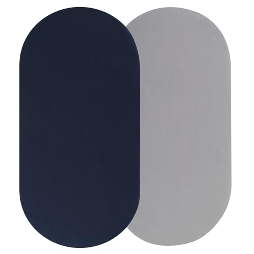 Image of Onacosht Muslin Bassinet Sheets Compatible with Dream On Me Karley (Plus Portable) Bassinet, Chicco LullaGo Portable and ANGELBLISS 3 in 1 Rocking, 100% Cotton, 2 Pack, Navy and Grey