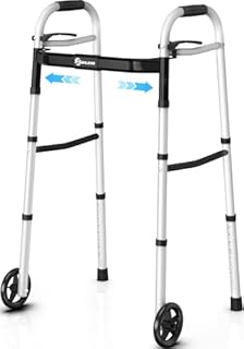 Whlicks Narrow Folding Walkers for Seniors,Aluminum Lightweight Walkers with Wheels, Adjustable Width and Height Front Wheel Walker for Elderly and Disabled, Supports up to 350 lbs
