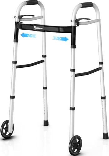 Whlicks Narrow Folding Walkers for Seniors,Aluminum Lightweight Walkers with Wheels, Adjustable Width and Height Front Wheel Walker for Elderly and Disabled, Supports up to 350 lbs