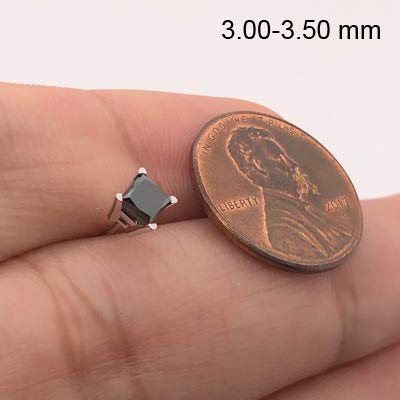 3/8 Cts Of 3.00-3.50 Mm Aa Princess Black Diamond Men's Stud Earring In 14K White Gold - Valentine's Day Sale #TOP4