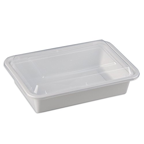 SAFEPRO 38 oz. White Rectangular Microwavable Container with Clear Lid,