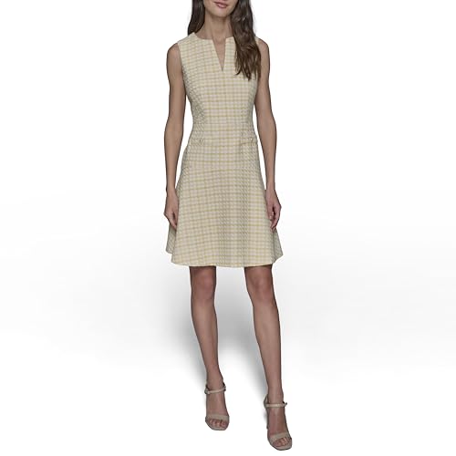 Image of Karl Lagerfeld Women's Tweed Printed High Scoop Neck Aline Dress