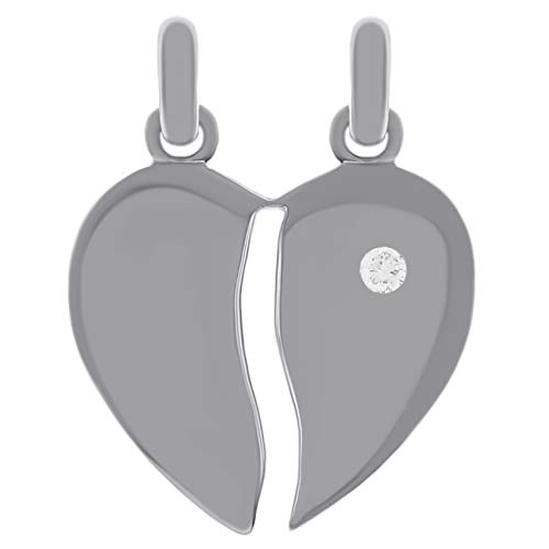 Pendentif Cœur sécable (à détacher) en Argent 925 rhodié et Oxyde Zirconium - Mixte