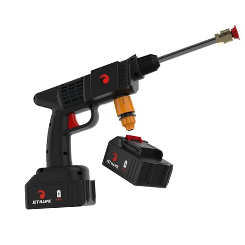 Jet Hawk Cordless High-Pressure Washer Bundle - Lightweight Portable Jet Wash - Any Water Source - Various Spray Nozzles, Soap Dispenser, 5m Hose & Connector, Carry Case & Additional Battery option