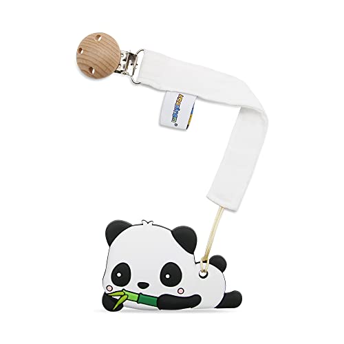 Image of AmazingM Baby Food Grade Silicone Teether Toy with Pacifier Clip Holder,Teething Pain Relief Toys Gift Set for 3 Months+ Boys and Girls,Freezer Safe,BPA Free (Panda)