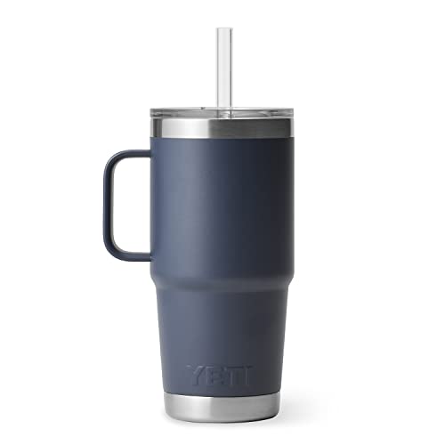 Image of YETI Rambler 25 oz Tumbler with Handle and Straw Lid, Travel Mug Water Tumbler, Vacuum Insulated Cup with Handle, Stainless Steel, Navy